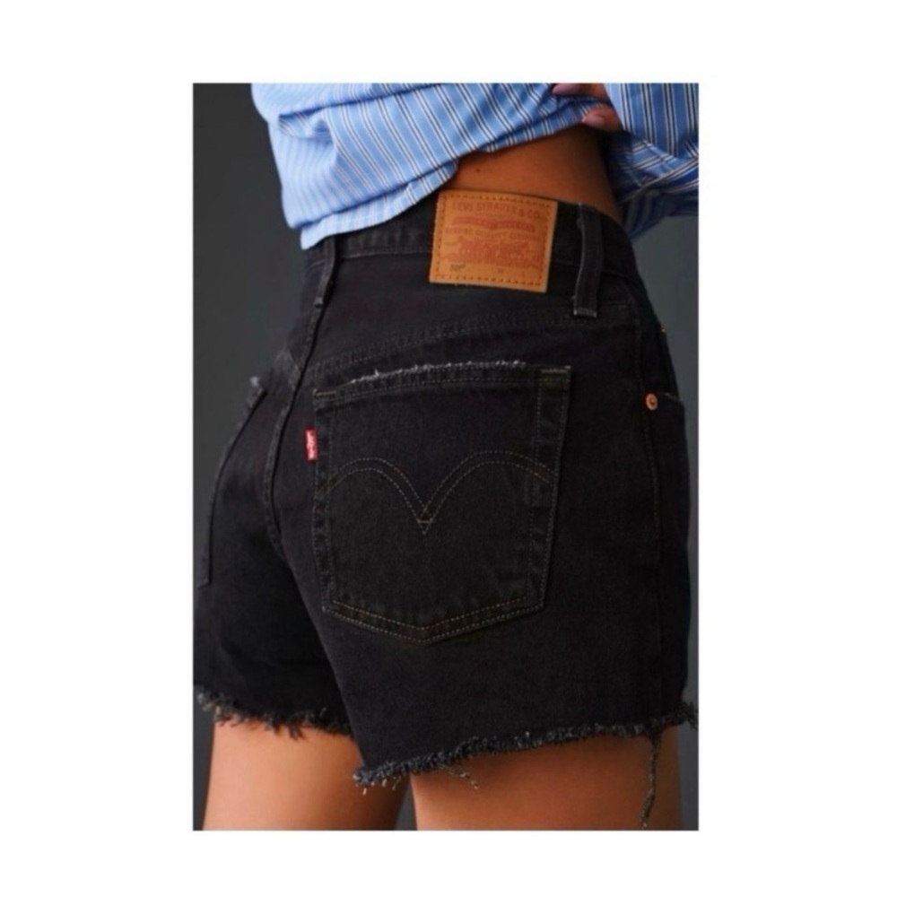 LEVI’S 501 Black Ripped Jean Shorts - Picture 7 of 12